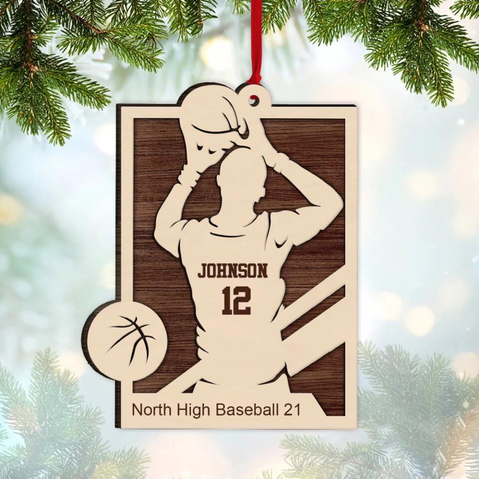 Personalized Baseball Player Name & Shirt's Number 2 Layered Wooden Ornament - Image 3