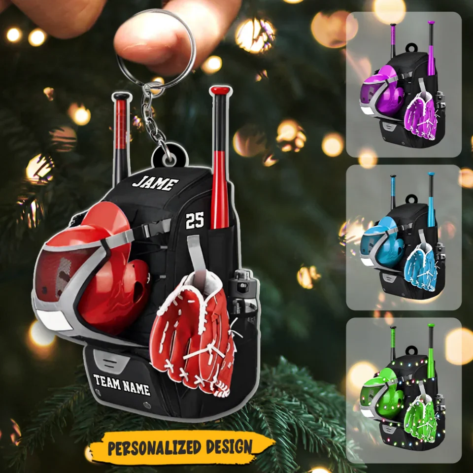 Personalized Baseball/Softball Bag with Helmet & Gloves Christmas Keychain - Gift For Baseball & Softball Lovers - For Sport Fan