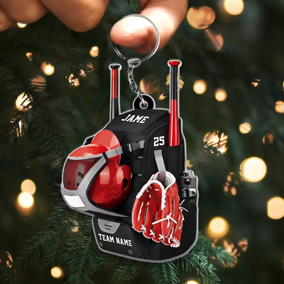 Personalized Baseball/Softball Bag with Helmet & Gloves Christmas Keychain - Gift For Baseball & Softball Lovers - For Sport Fan - Image 4