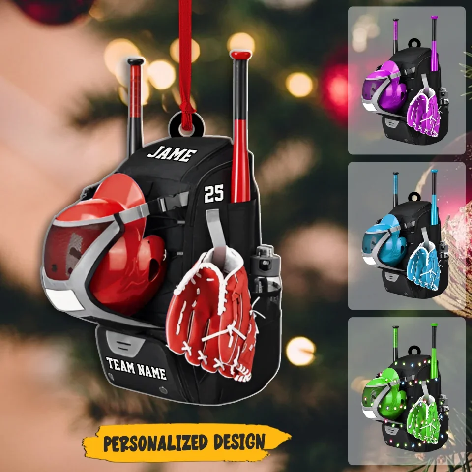 Personalized Baseball/Softball Bag with Helmet & Gloves Christmas Ornament - Gift For Baseball & Softball Lovers - For Sport Fan - Image 3
