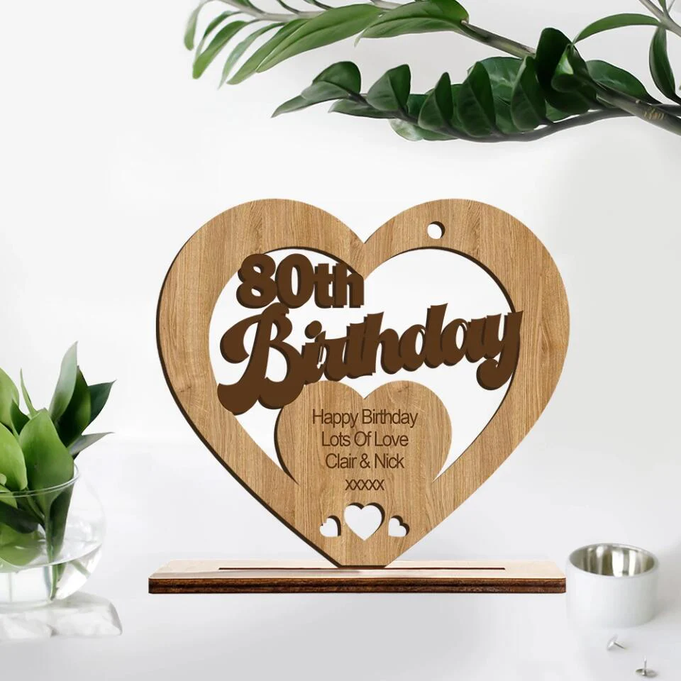Personalized Birthday - Custom Age - Wooden Plaque - Heart Shape Plaque - 80th Birthday Gift - 80 Years Old - Birthday Gift - Gift for Beloved - 302ICNVSWP201 - Image 3