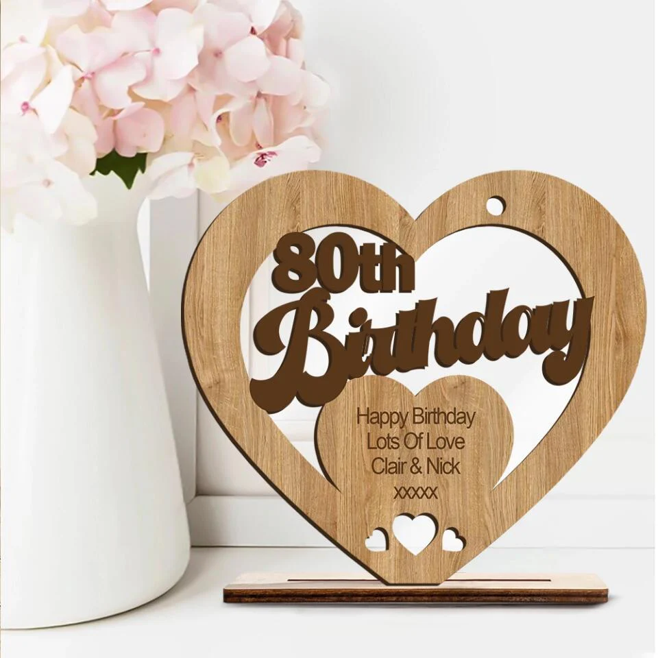 Personalized Birthday - Custom Age - Wooden Plaque - Heart Shape Plaque - 80th Birthday Gift - 80 Years Old - Birthday Gift - Gift for Beloved - 302ICNVSWP201 - Image 4