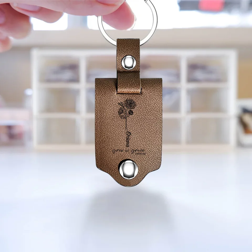 Personalized Birthday Month Flower - Leather Keychain with Photo - Christian, Birthday Gift for Daughter, Sister - Image 3