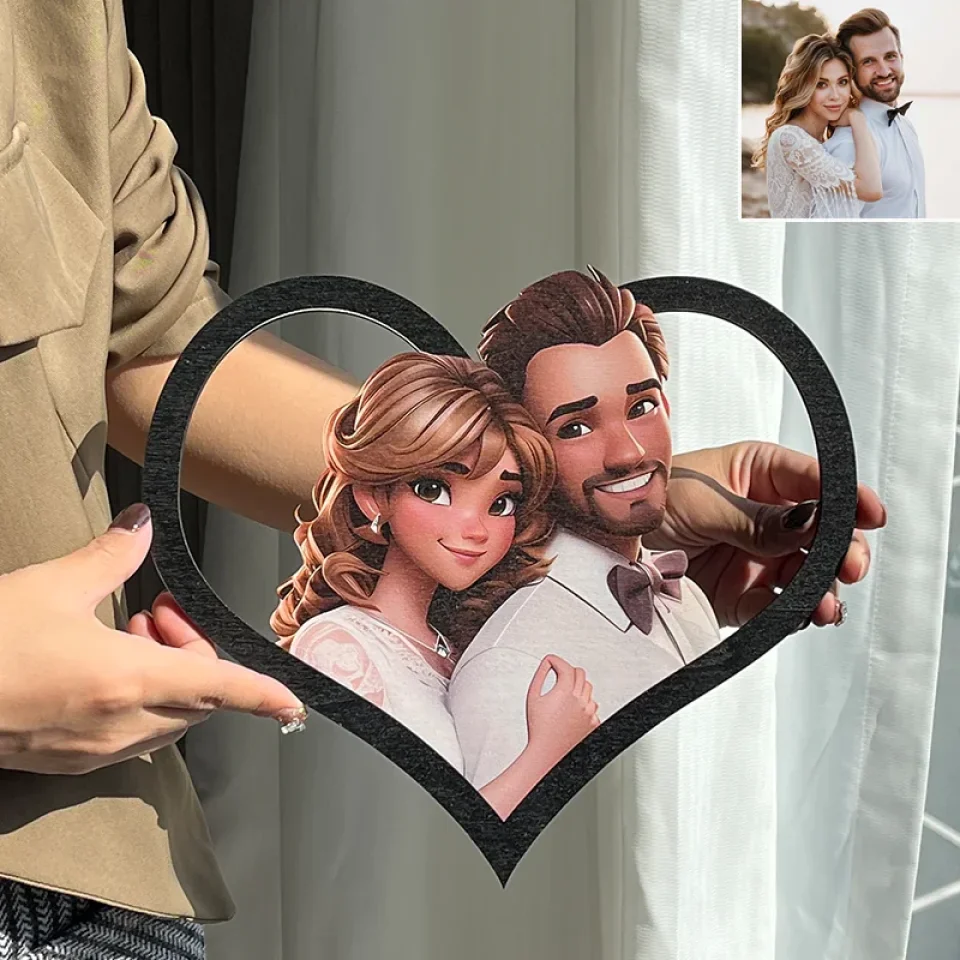 Couple Wooden Sign Valentine Gifts For Him/Her - Personalized Cartoon Photo Frame - Wooden Sign - Anniversary Gift For Couples - Image 3
