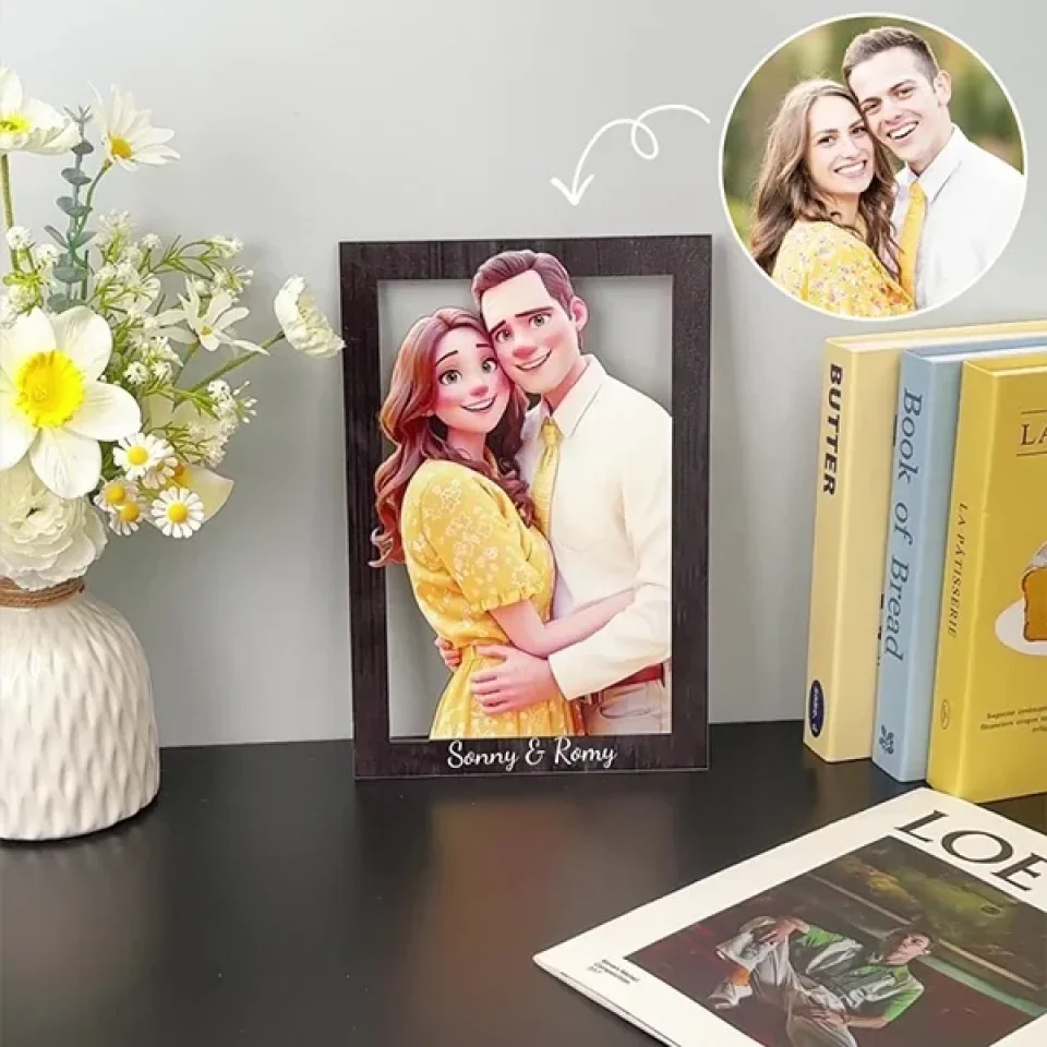 Couple Wooden Sign Valentine Gifts For Him/Her - Personalized Cartoon Photo Frame - Wooden Sign - Anniversary Gift For Couples - Image 6