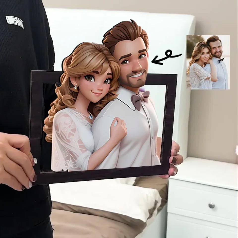 Couple Wooden Sign Valentine Gifts For Him/Her - Personalized Cartoon Photo Frame - Wooden Sign - Anniversary Gift For Couples - Image 7