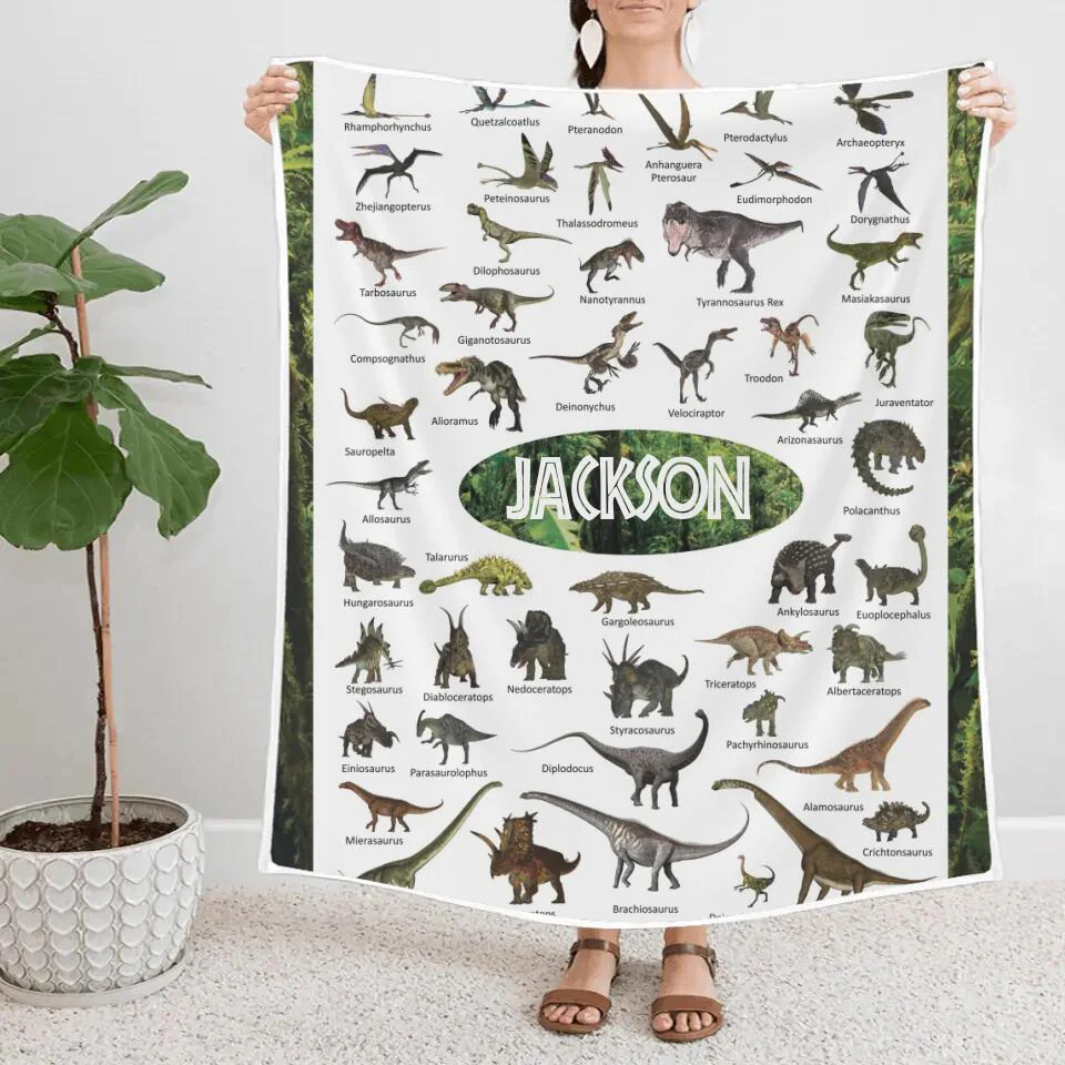 Personalized Dinosaur Blanket for Kids Gift - 50 Prehistoric Jurassic Dinosaurs - Fleece Blanket - Birthday Gift for Daughter Son Grandchildren - Gift for Dinosaur Lovers - 302ICNBNBL232 - Image 2