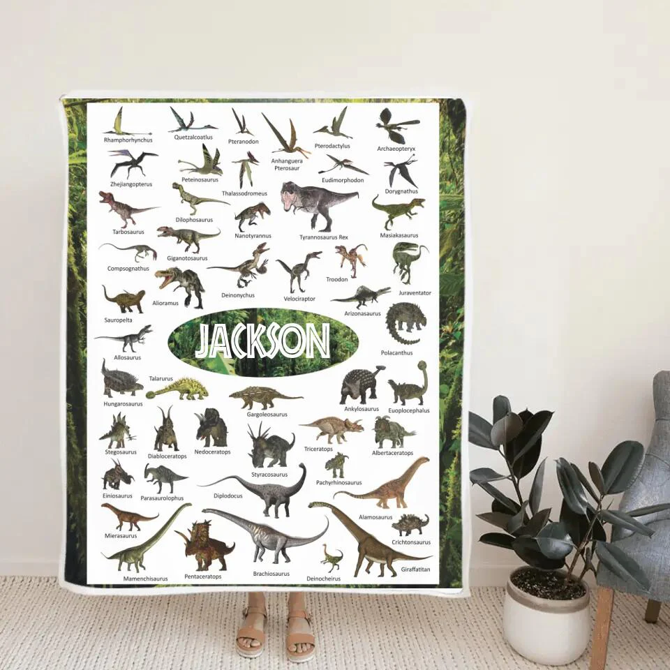 Personalized Dinosaur Blanket for Kids Gift - 50 Prehistoric Jurassic Dinosaurs - Fleece Blanket - Birthday Gift for Daughter Son Grandchildren - Gift for Dinosaur Lovers - 302ICNBNBL232 - Image 3