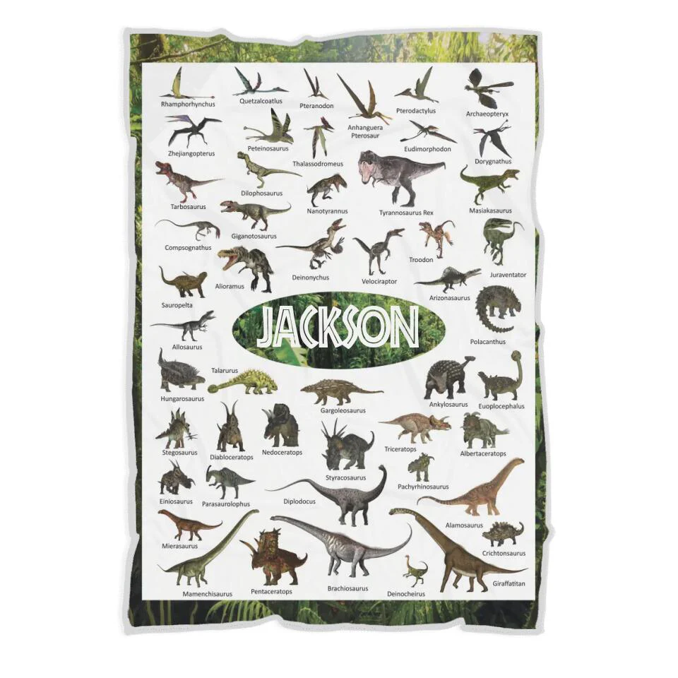 Personalized Dinosaur Blanket for Kids Gift - 50 Prehistoric Jurassic Dinosaurs - Fleece Blanket - Birthday Gift for Daughter Son Grandchildren - Gift for Dinosaur Lovers - 302ICNBNBL232 - Image 6