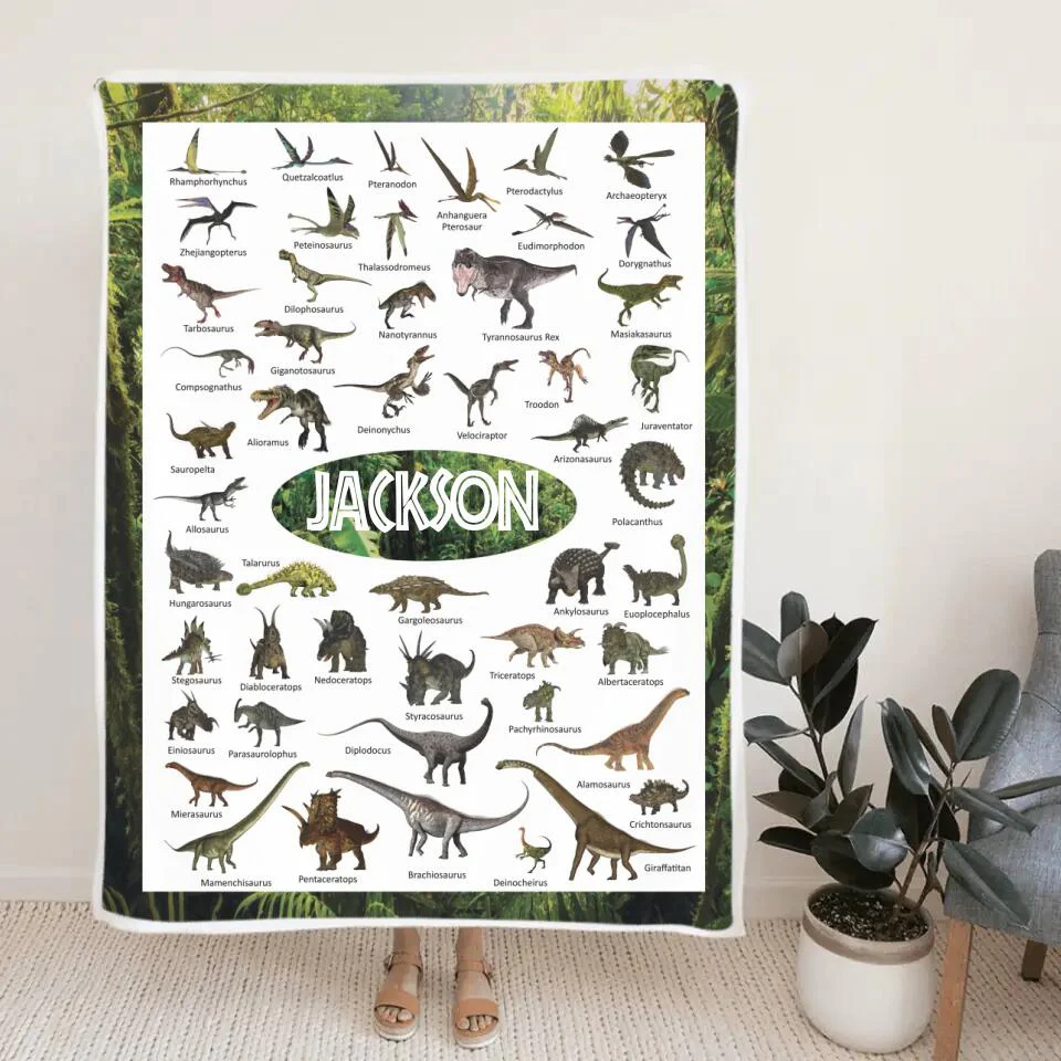 Personalized Dinosaur Blanket for Kids Gift - 50 Prehistoric Jurassic Dinosaurs - Fleece Blanket - Birthday Gift for Daughter Son Grandchildren - Gift for Dinosaur Lovers - 302ICNBNBL232 - Image 8