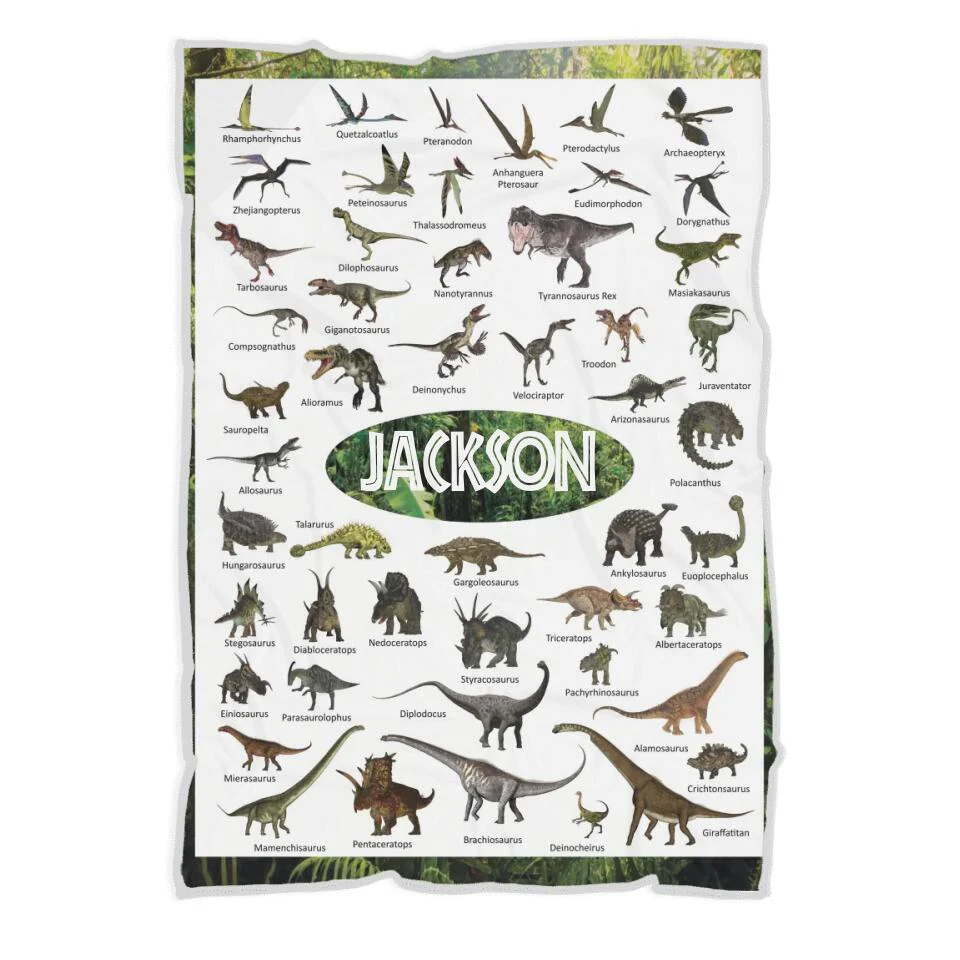 Personalized Dinosaur Blanket for Kids Gift - 50 Prehistoric Jurassic Dinosaurs - Fleece Blanket - Birthday Gift for Daughter Son Grandchildren - Gift for Dinosaur Lovers - 302ICNBNBL232 - Image 9