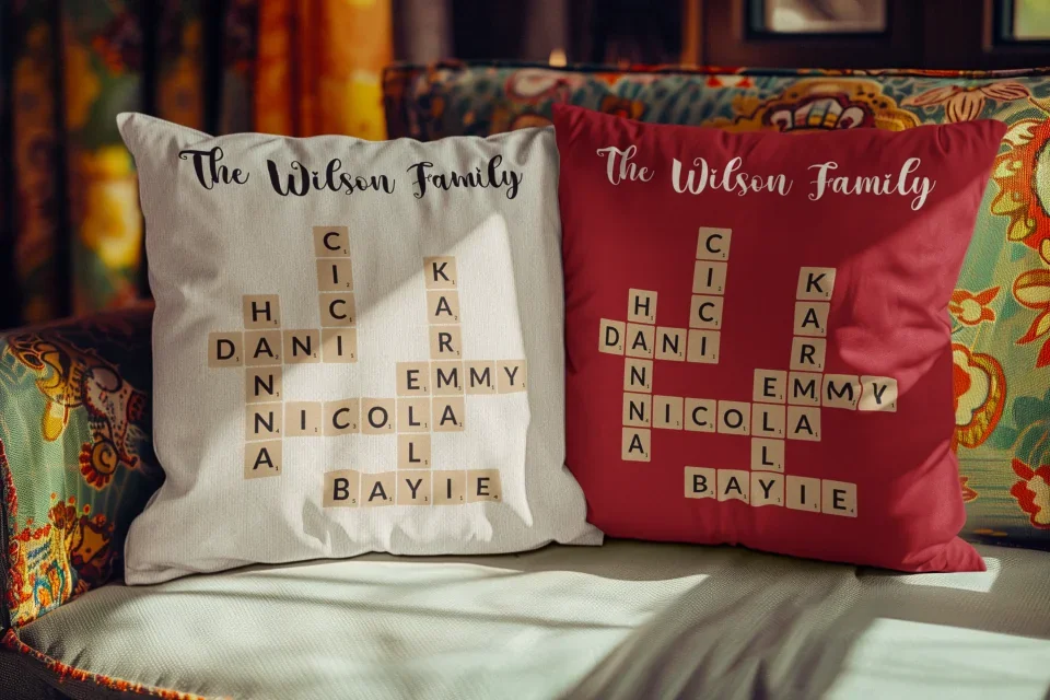 Personalized Family Crossword Puzzle Art Pillow - Square Pillow - Christmas, Family Unity Gifts - Image 3