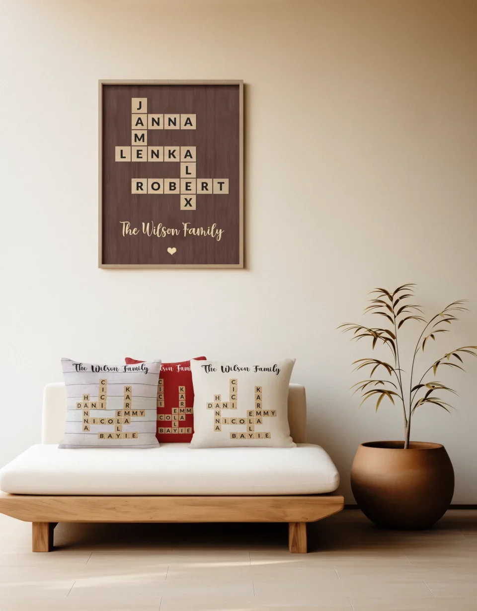 Personalized Family Crossword Puzzle Art Pillow - Square Pillow - Christmas, Family Unity Gifts - Image 5