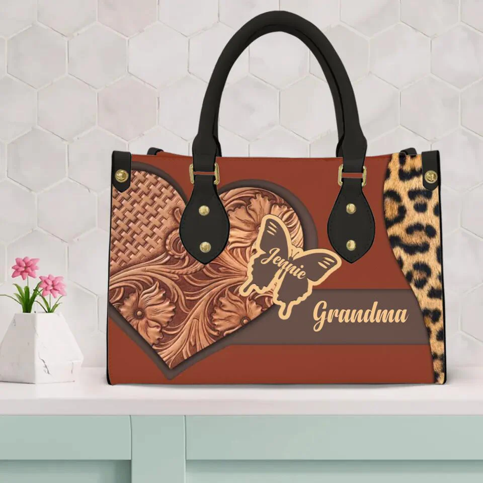 Personalized Leather Handbag For Her - Butterflies Bag - Gift for Mom, Grandma - Image 3