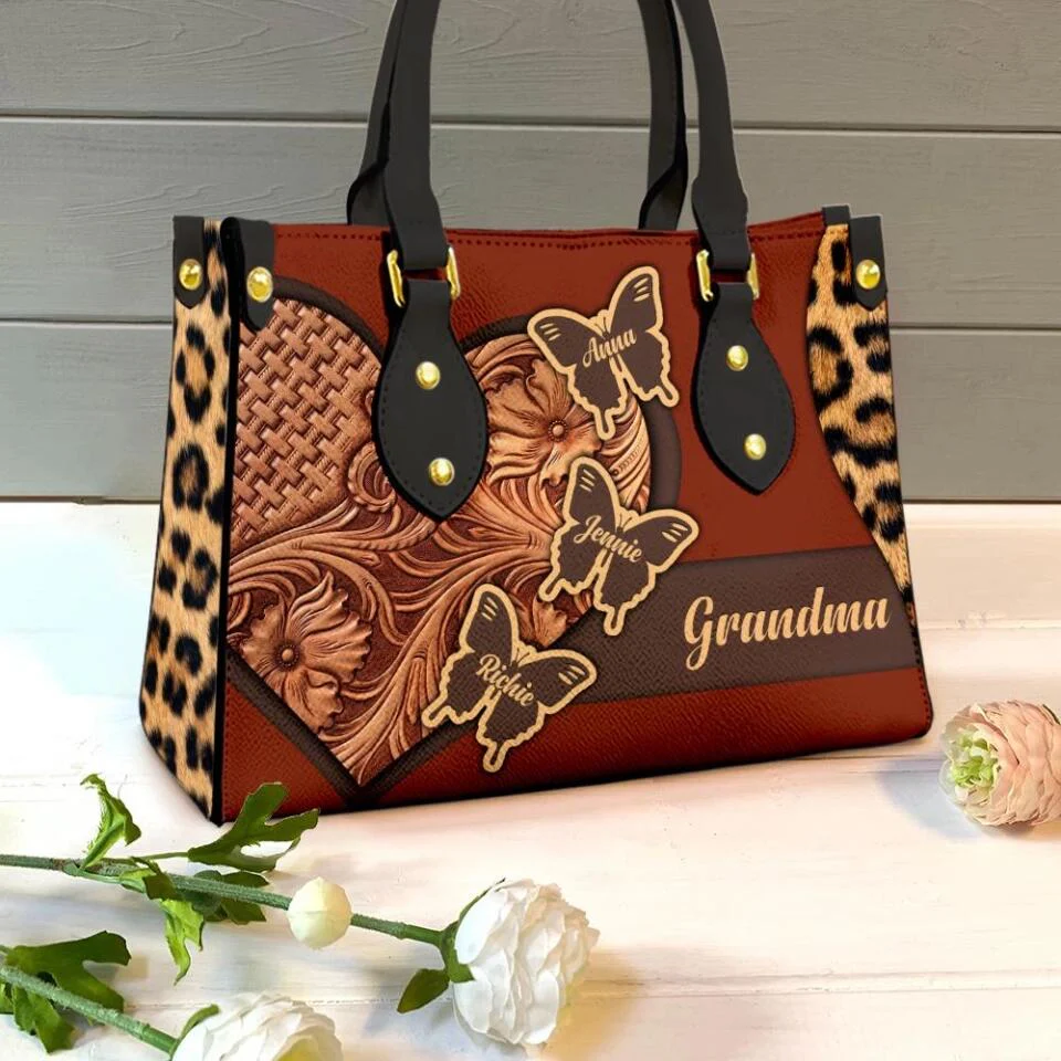 Personalized Leather Handbag For Her - Butterflies Bag - Gift for Mom, Grandma - Image 4