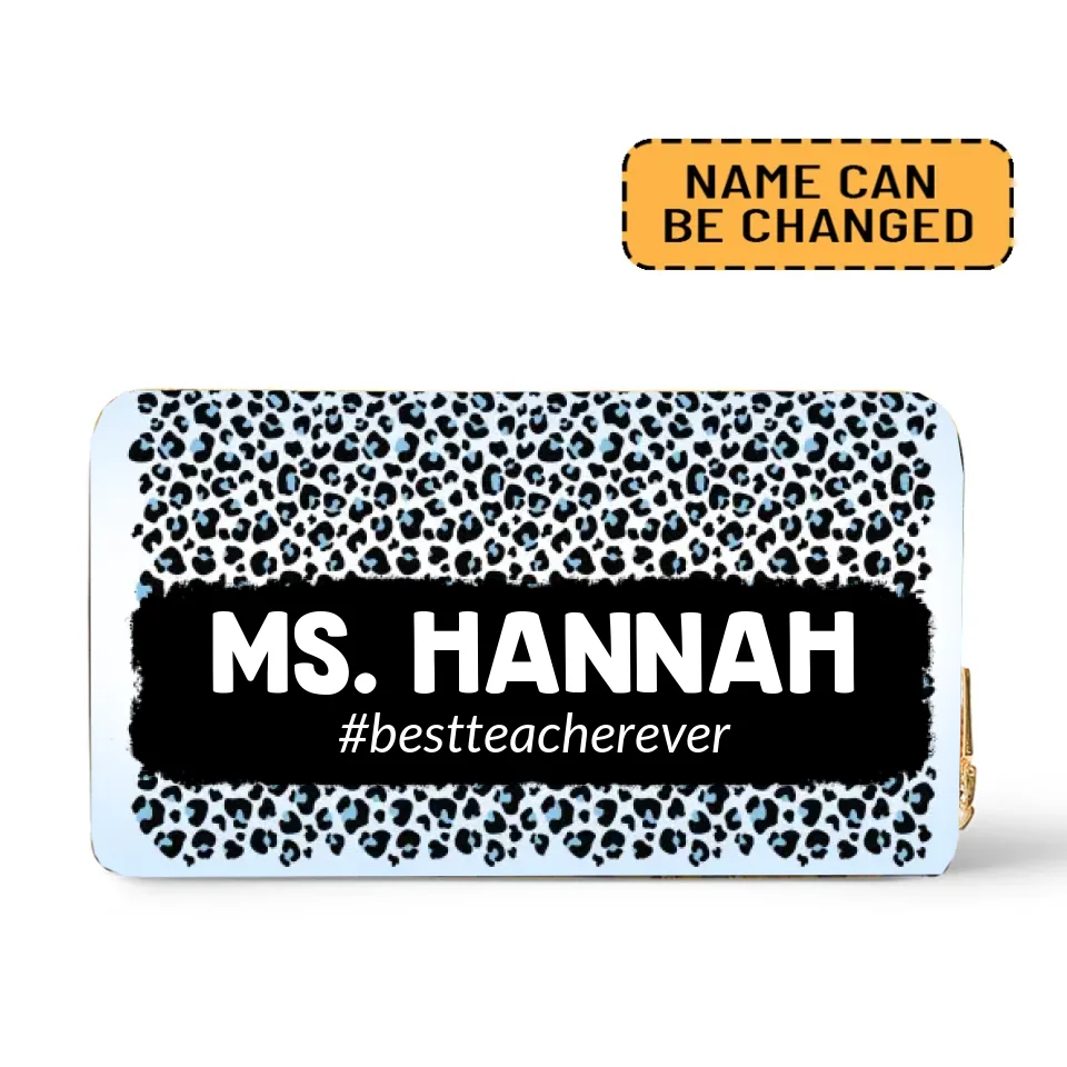 Personalized Leather Handbag with Name - Leopard Pattern - Custom Gift for Teachers
