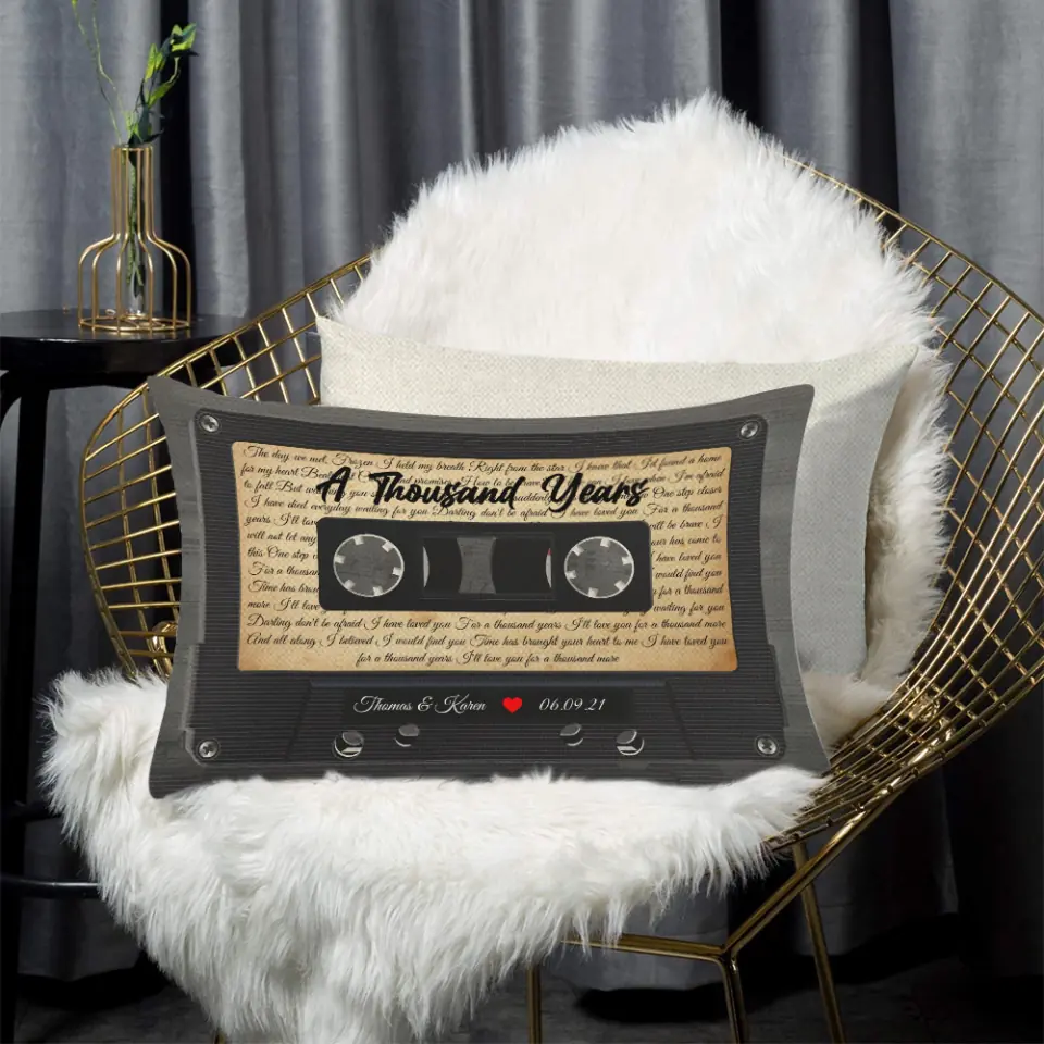 Personalized Valentine Gifts - Personalized Lyrics Cassette Custom Rectangular Pillow Anniversary Gift For Couples