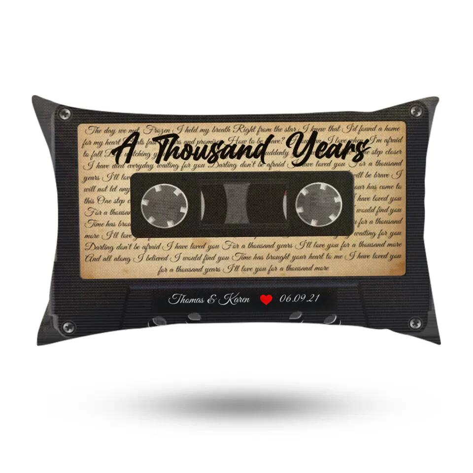 Personalized Valentine Gifts - Personalized Lyrics Cassette Custom Rectangular Pillow Anniversary Gift For Couples - Image 2