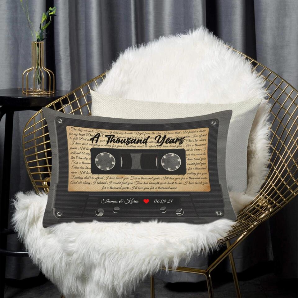 Personalized Valentine Gifts - Personalized Lyrics Cassette Custom Rectangular Pillow Anniversary Gift For Couples - Image 3