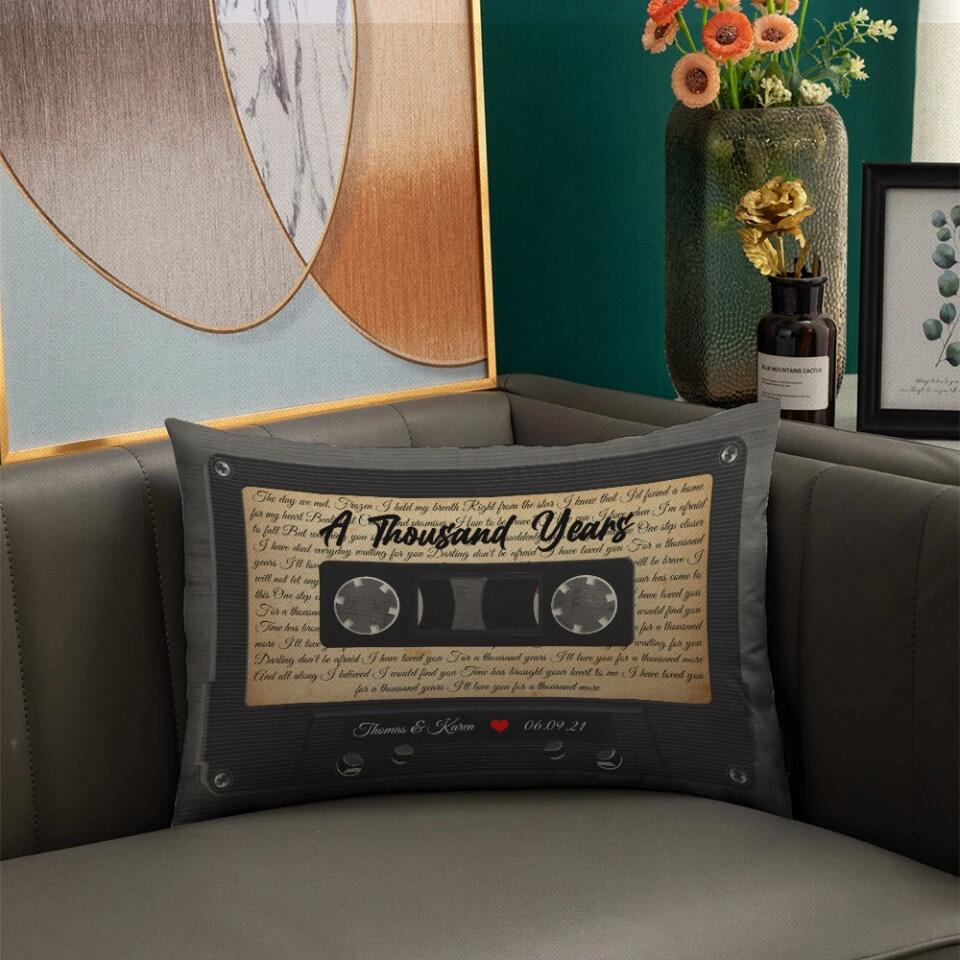 Personalized Valentine Gifts - Personalized Lyrics Cassette Custom Rectangular Pillow Anniversary Gift For Couples - Image 4