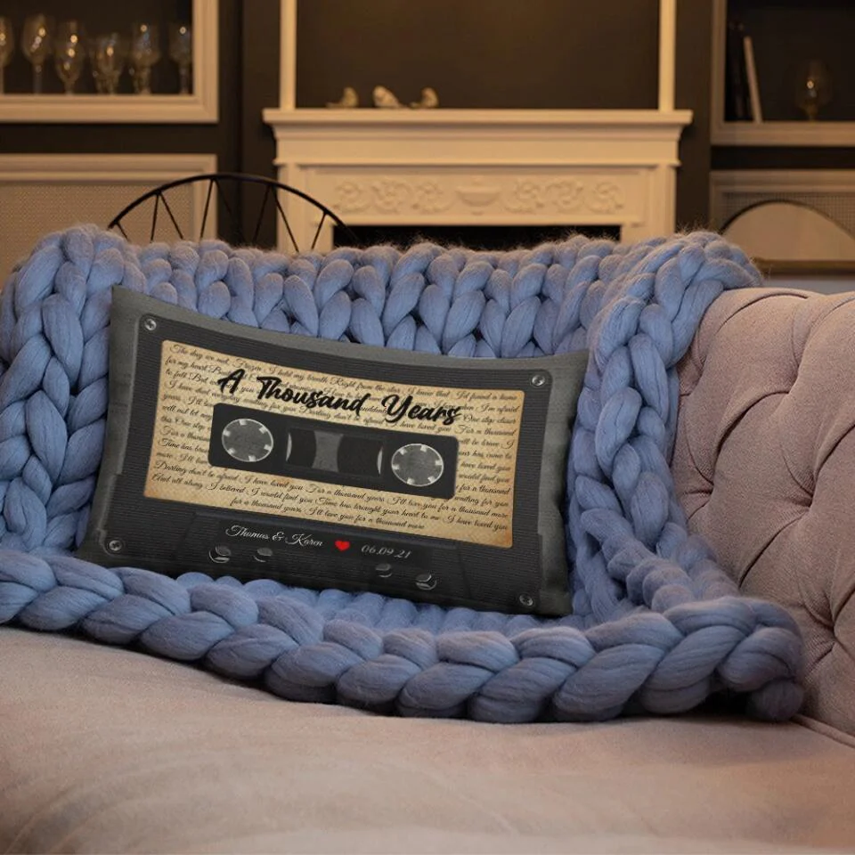 Personalized Valentine Gifts - Personalized Lyrics Cassette Custom Rectangular Pillow Anniversary Gift For Couples - Image 5