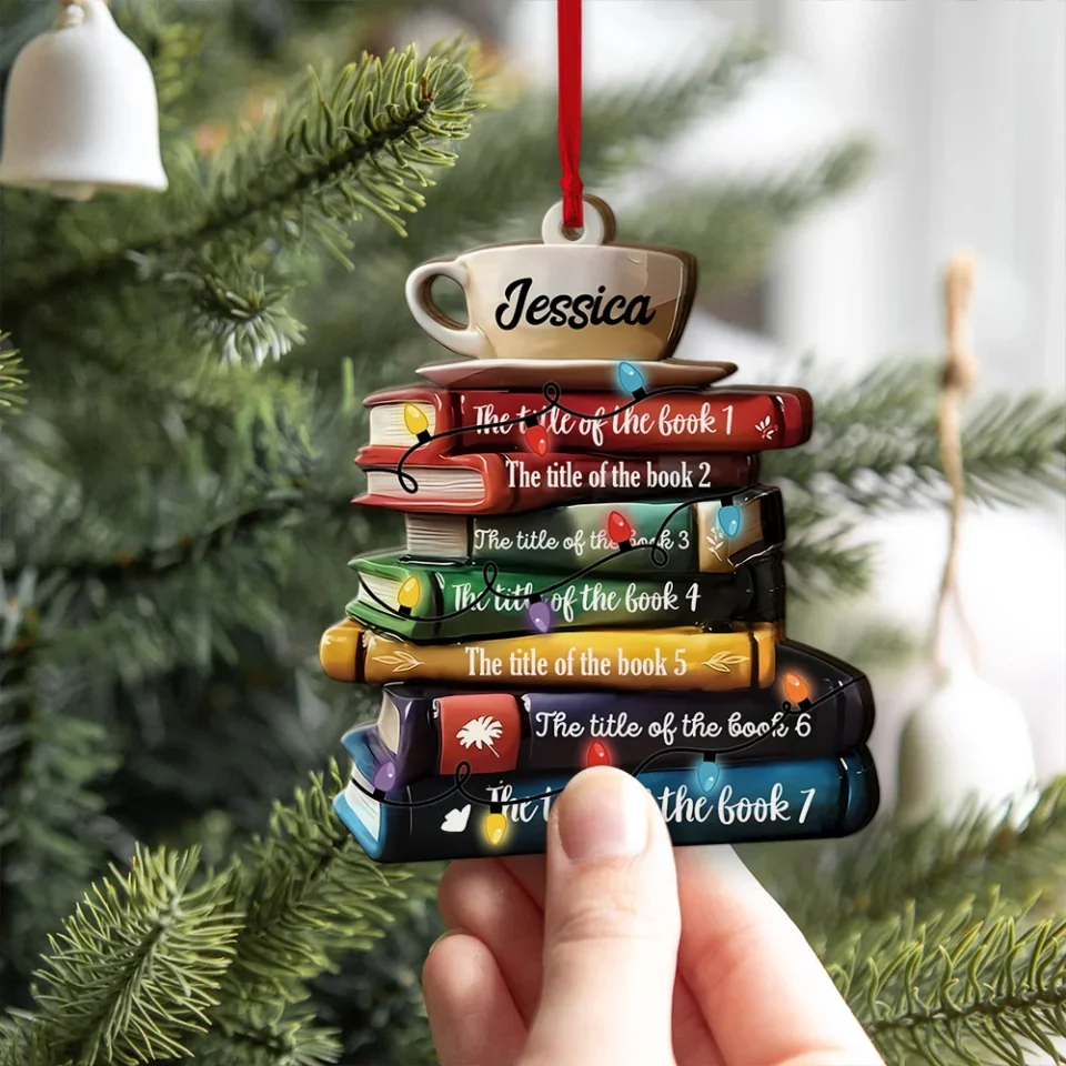 Personalized Name on Bookstack Ornament - Custom Book Title - Librarian, Book Lover Christmas Ornament - Gift for Bookaholic Booknerd, Book Fan - Christmas Hanging Decor - Image 3