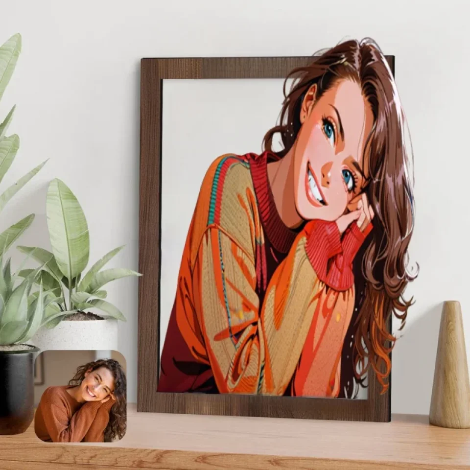 Personalized Retro Anime Photo Portrait - Auto Remove Background - Shape Wooden Sign - Image 3