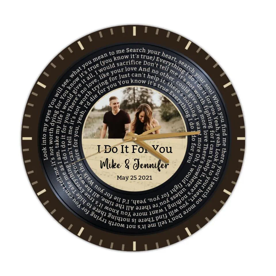 Couple Wooden Sign Personalized Valentine Gifts - I Do It For You - Personalized Upload Photo & Lyrics Wall Clock - Home Decor - Gift for Couples - Image 3