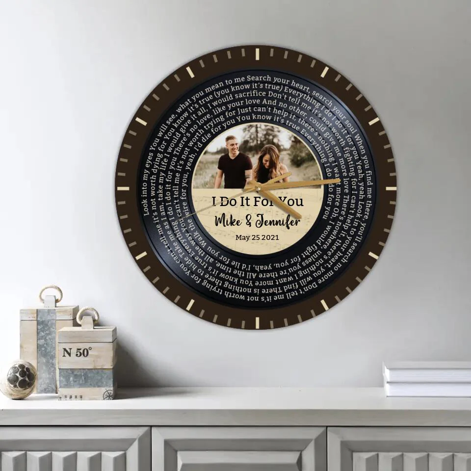 Couple Wooden Sign Personalized Valentine Gifts - I Do It For You - Personalized Upload Photo & Lyrics Wall Clock - Home Decor - Gift for Couples - Image 4