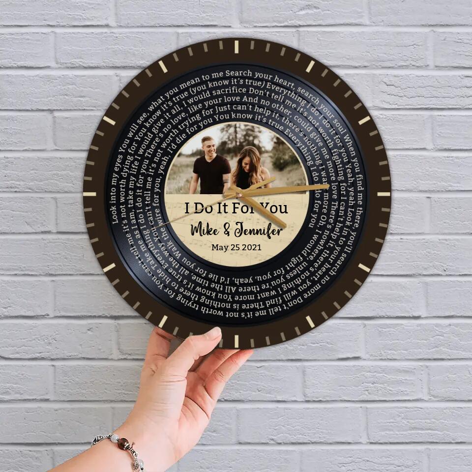 Couple Wooden Sign Personalized Valentine Gifts - I Do It For You - Personalized Upload Photo & Lyrics Wall Clock - Home Decor - Gift for Couples - Image 5