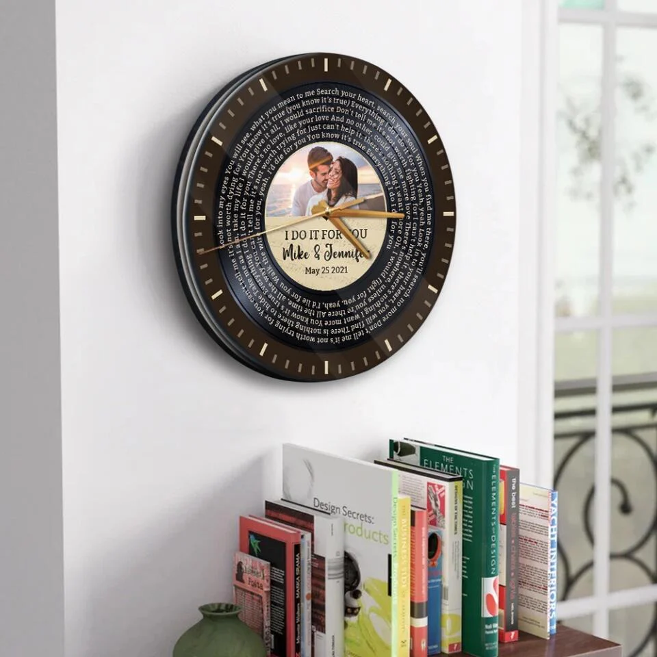 Couple Wooden Sign Personalized Valentine Gifts - I Do It For You - Personalized Upload Photo & Lyrics Wall Clock - Home Decor - Gift for Couples - Image 6