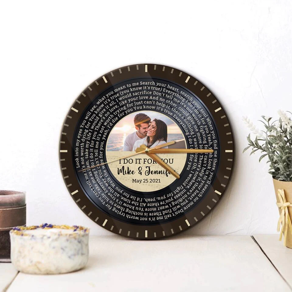 Couple Wooden Sign Personalized Valentine Gifts - I Do It For You - Personalized Upload Photo & Lyrics Wall Clock - Home Decor - Gift for Couples - Image 7