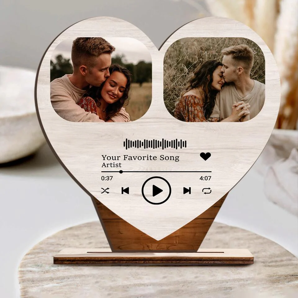 Personalized Valentine Gifts - Save Our Love With Our Favorite Song - Upload Photo Wooden Plaque - Best Gift For Couples - Image 2