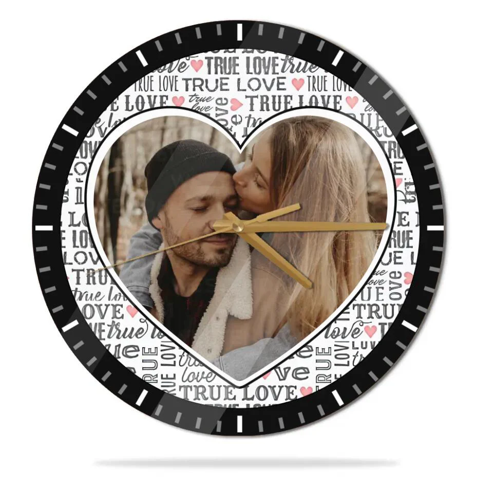 Couple Wooden Sign Personalized Valentine Gifts - True Love In Lifetime - Personalized Upload Photo Wall Clock - Romantic Gift For Couples For Him/Her For Husband/Wife - Image 2