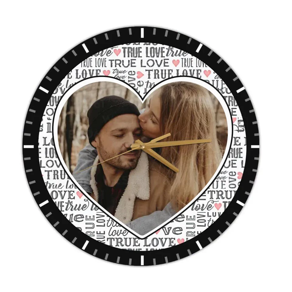 Couple Wooden Sign Personalized Valentine Gifts - True Love In Lifetime - Personalized Upload Photo Wall Clock - Romantic Gift For Couples For Him/Her For Husband/Wife - Image 3