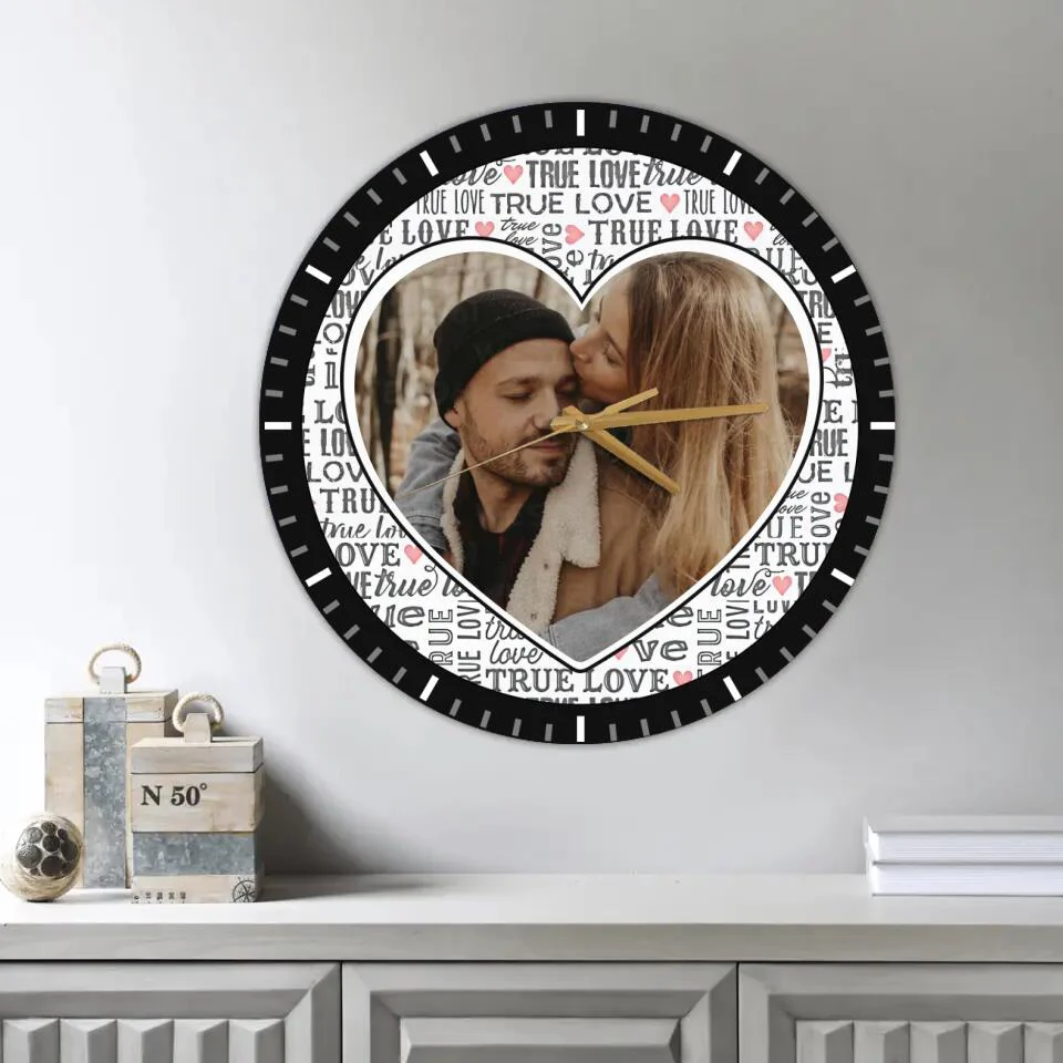 Couple Wooden Sign Personalized Valentine Gifts - True Love In Lifetime - Personalized Upload Photo Wall Clock - Romantic Gift For Couples For Him/Her For Husband/Wife - Image 4