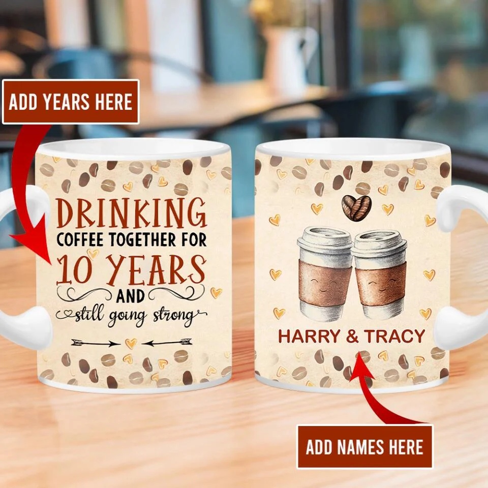Personalized Valentine Gifts - Drinking Coffee Together Personalized White Mug - Image 3
