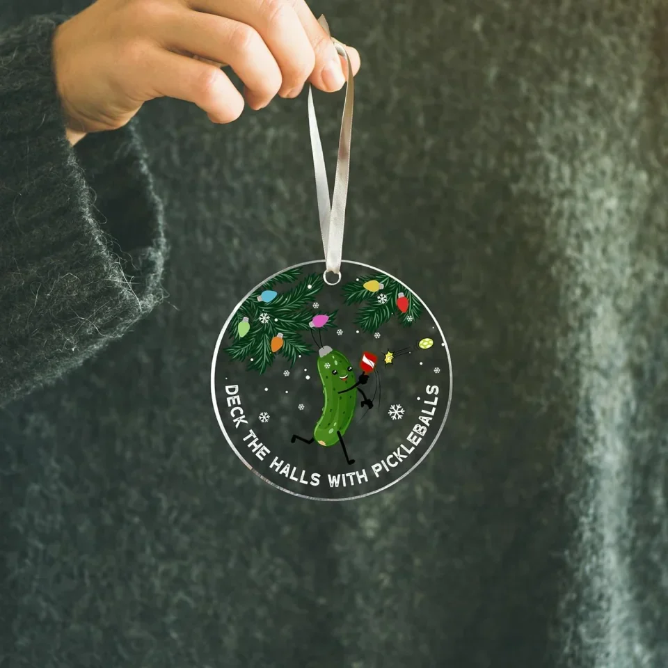 Deck the Hall with Pickleballs - Funny Pickleball Christmas Acrylic Ornament - Gifts for Pickleball Lovers - Image 3