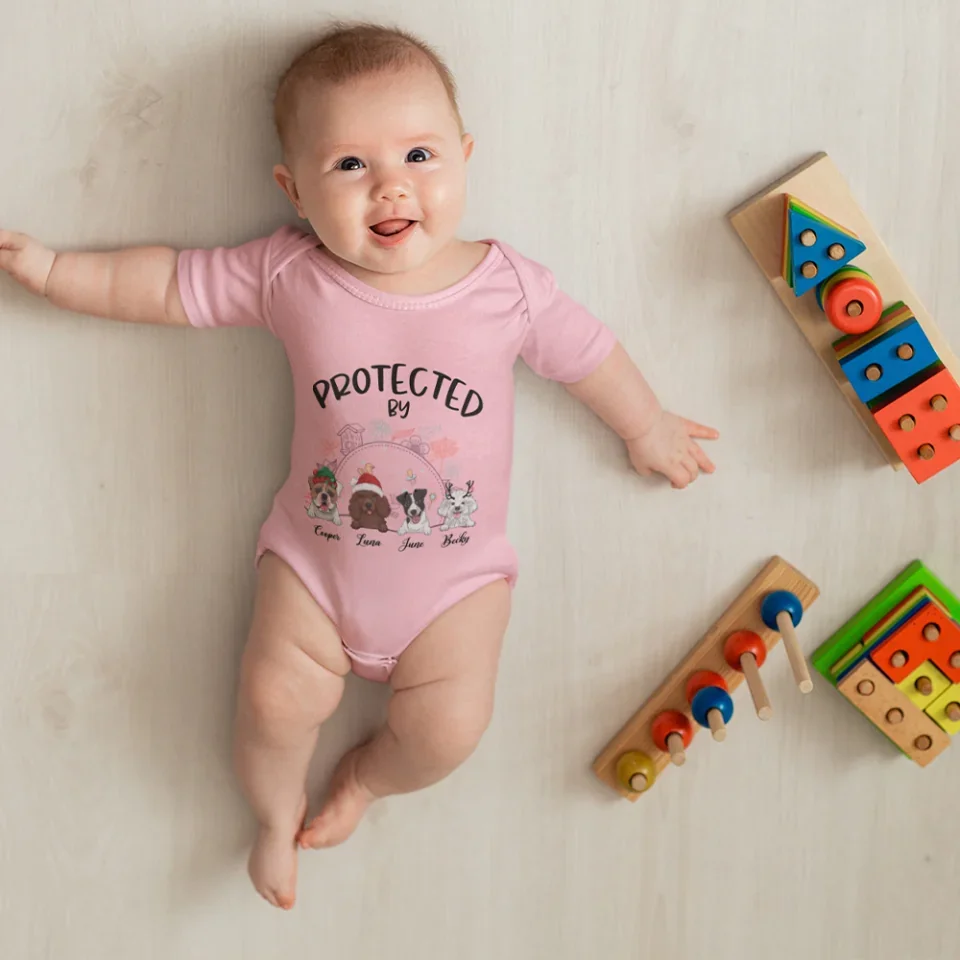 Protected By Pets - Personalized Custom Baby Onesie - Gift For Baby Christmas - Image 13
