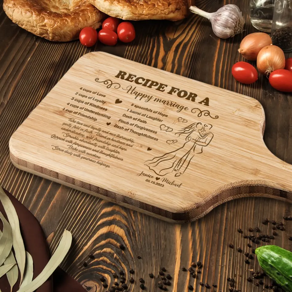 Recipe For A Happy Marriage - Custom Wood Cutting Board - Wedding, Anniversary Gift for Couples - Kitchen Decor - Image 6