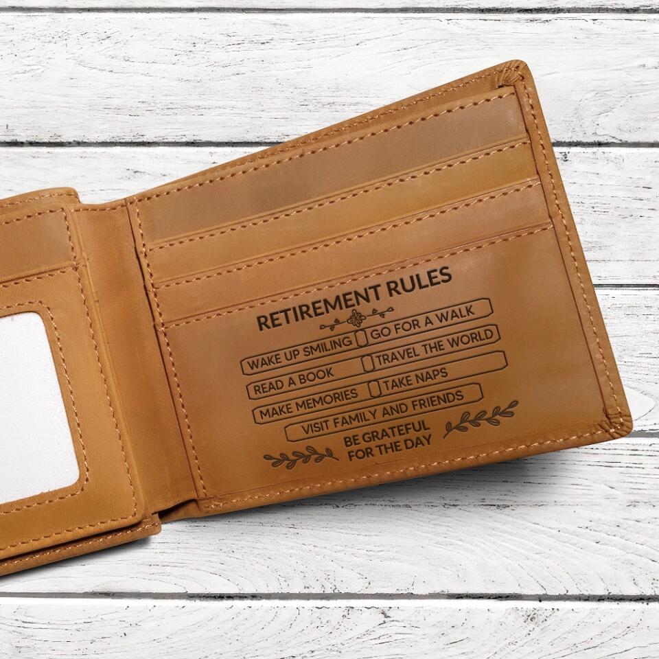 Retirement Rules, Be Grateful For The Day - Personalized Engrave Leather Wallet - Retirement Gift for Him - Image 3