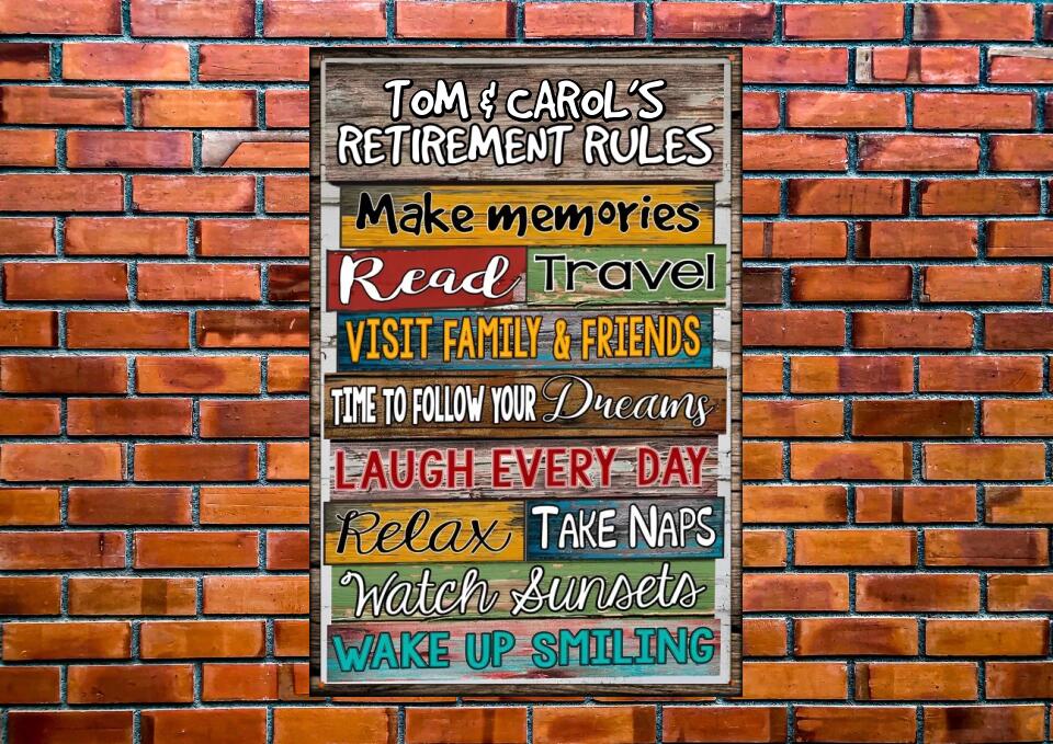 Retirement Rules - Personalized Metal Sign - Retirement Gift for Coworker or Bestie - Image 2