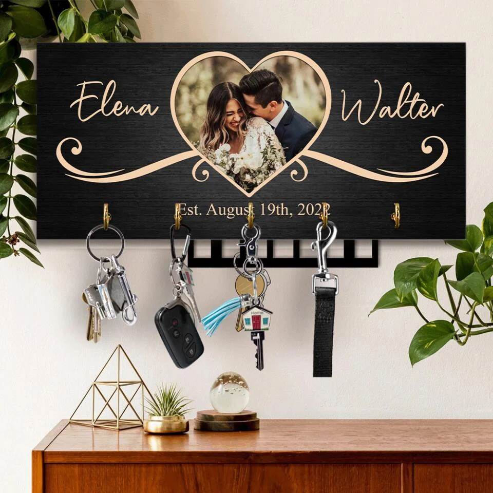 Couple Wooden Sign Rustic Home Decor Anniversary Gift Personalized Key Holder - Image 10