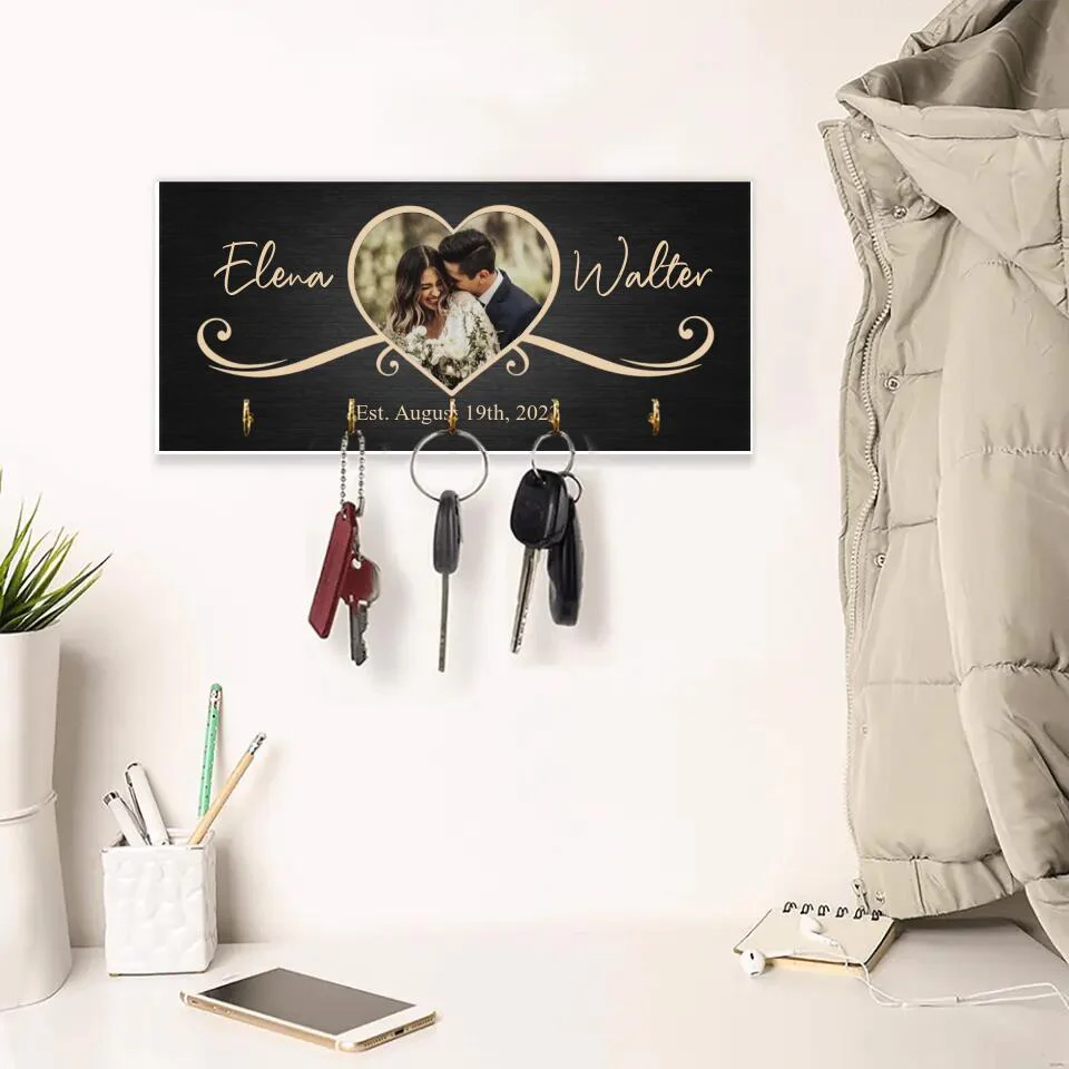 Couple Wooden Sign Rustic Home Decor Anniversary Gift Personalized Key Holder - Image 3