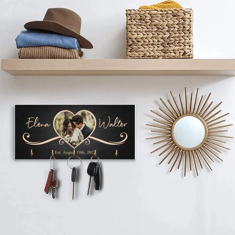 Couple Wooden Sign Rustic Home Decor Anniversary Gift Personalized Key Holder - Image 4
