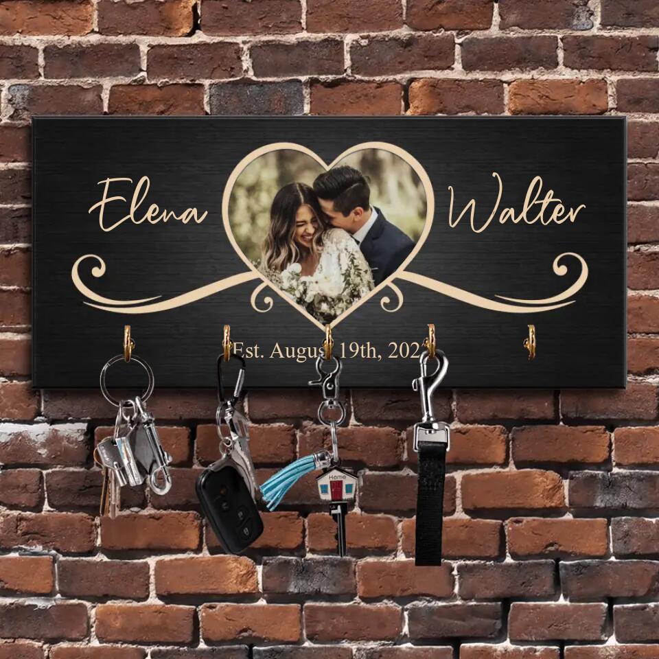 Couple Wooden Sign Rustic Home Decor Anniversary Gift Personalized Key Holder - Image 5