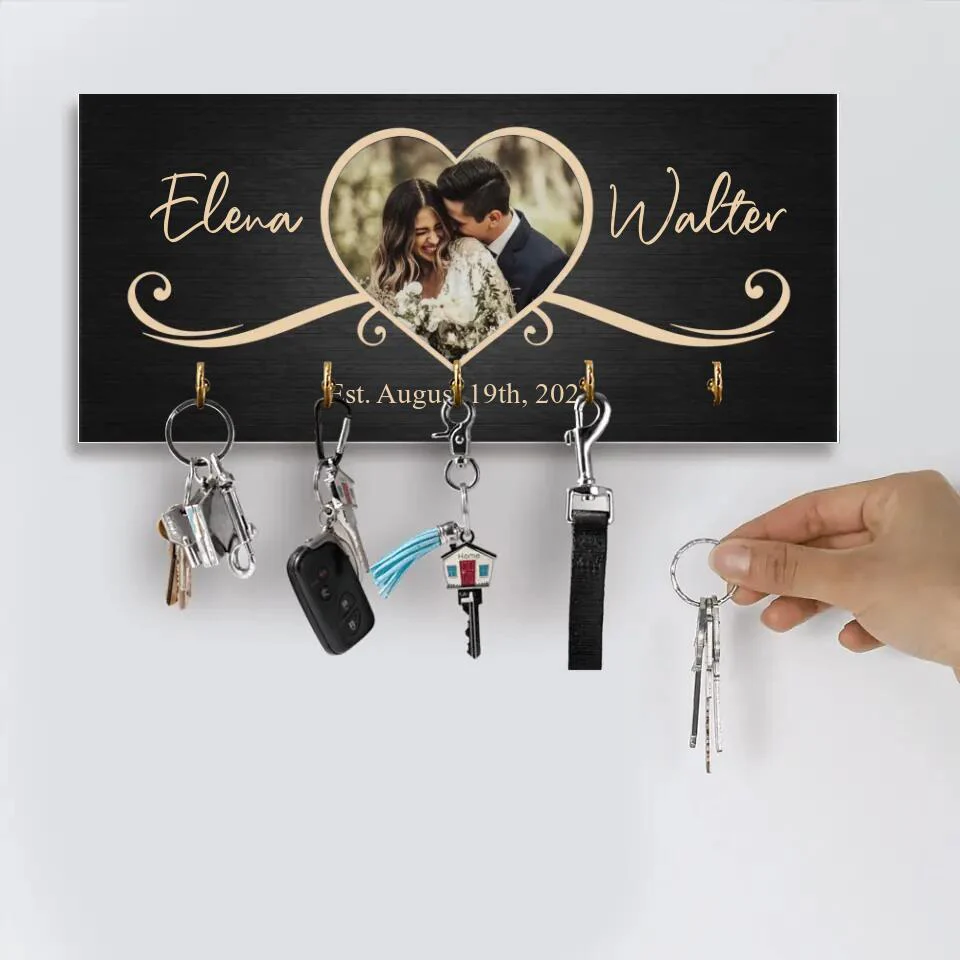 Couple Wooden Sign Rustic Home Decor Anniversary Gift Personalized Key Holder - Image 6