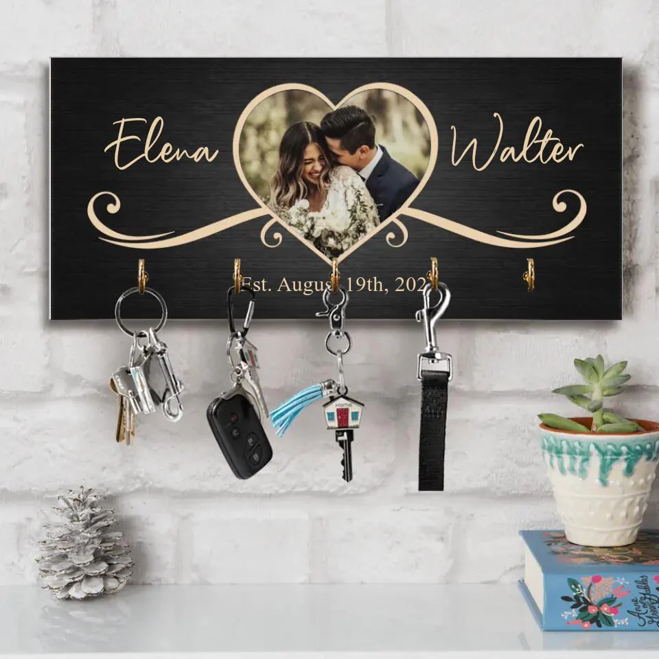 Couple Wooden Sign Rustic Home Decor Anniversary Gift Personalized Key Holder - Image 7