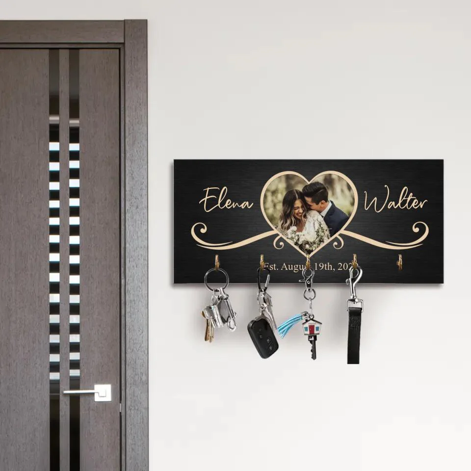 Couple Wooden Sign Rustic Home Decor Anniversary Gift Personalized Key Holder - Image 8