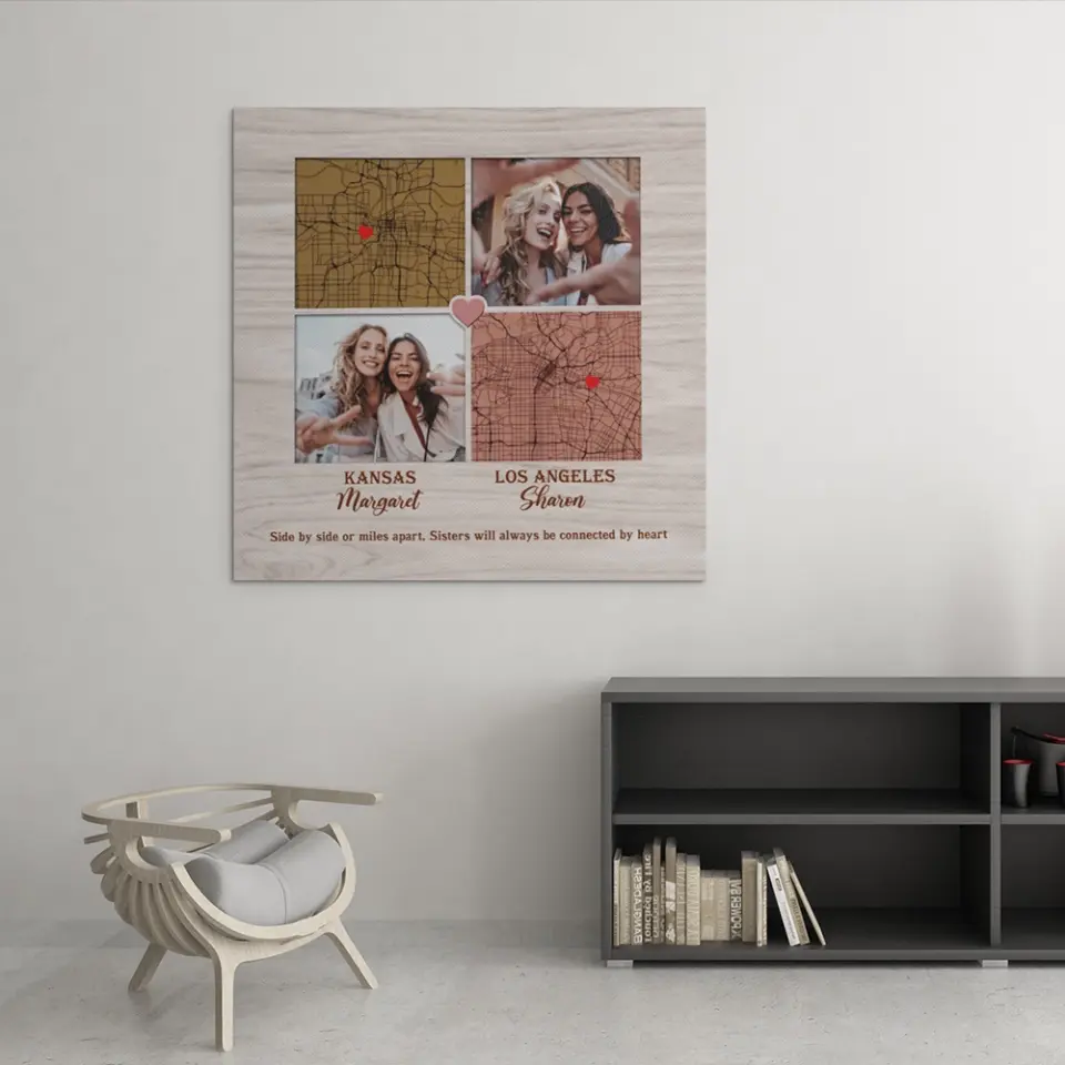 Side By Side Or Miles Apart - Custom Square Canvas Poster - Best Gift For Sisters Friends - Image 13